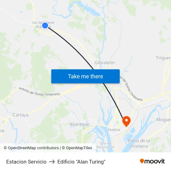 Estacion Servicio to Edificio "Alan Turing" map