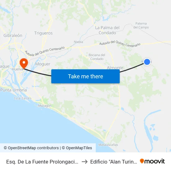 Esq. De La Fuente Prolongacion to Edificio "Alan Turing" map