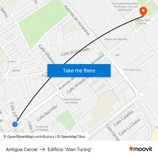 Antigua Carcel to Edificio "Alan Turing" map
