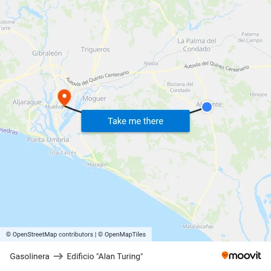 Gasolinera to Edificio "Alan Turing" map