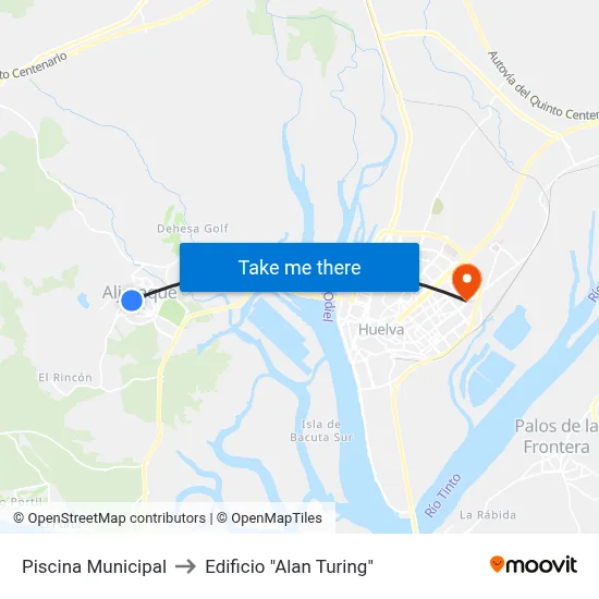 Piscina Municipal to Edificio "Alan Turing" map