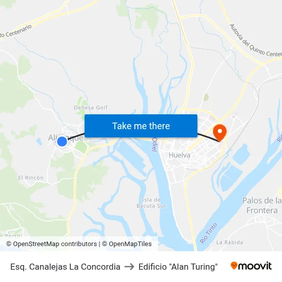 Esq. Canalejas La Concordia to Edificio "Alan Turing" map