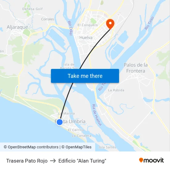 Trasera Pato Rojo to Edificio "Alan Turing" map