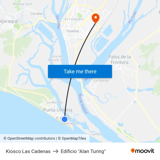 Kiosco Las Cadenas to Edificio "Alan Turing" map