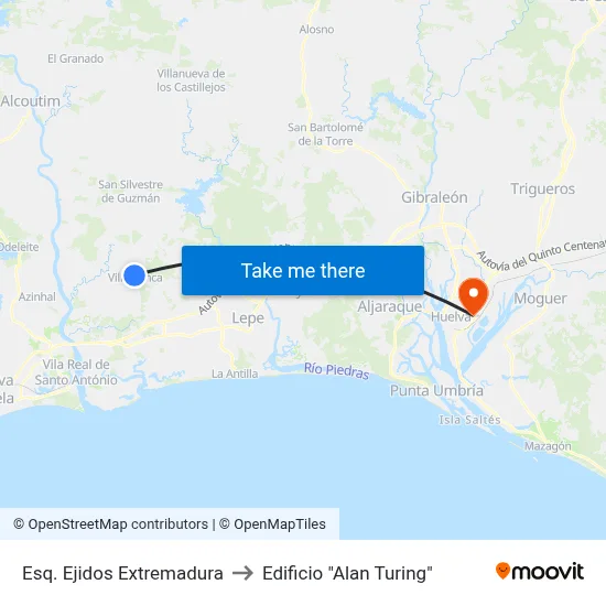 Esq. Ejidos Extremadura to Edificio "Alan Turing" map