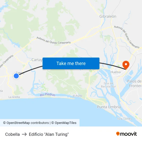 Cobella to Edificio "Alan Turing" map