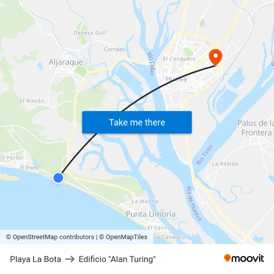 Playa La Bota to Edificio "Alan Turing" map