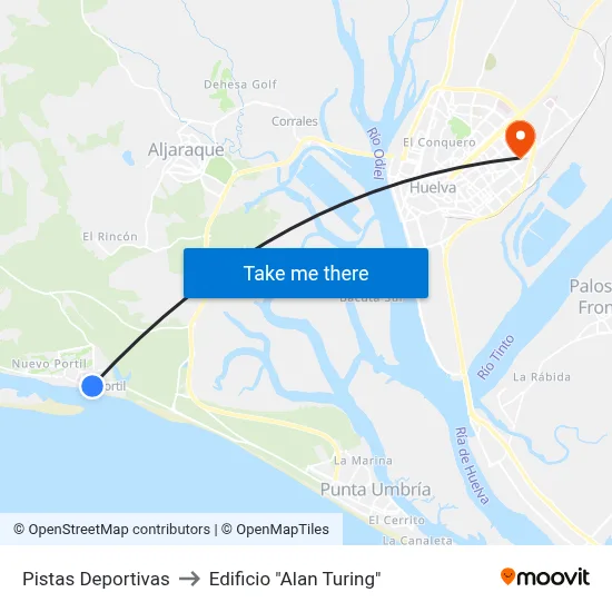 Pistas Deportivas to Edificio "Alan Turing" map
