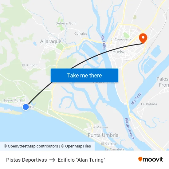 Pistas Deportivas to Edificio "Alan Turing" map