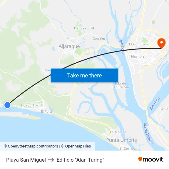 Playa San Miguel to Edificio "Alan Turing" map