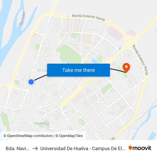 Bda. Navidad to Universidad De Huelva - Campus De El Carmen map