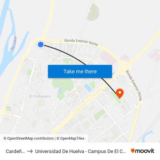 Cardeñas to Universidad De Huelva - Campus De El Carmen map