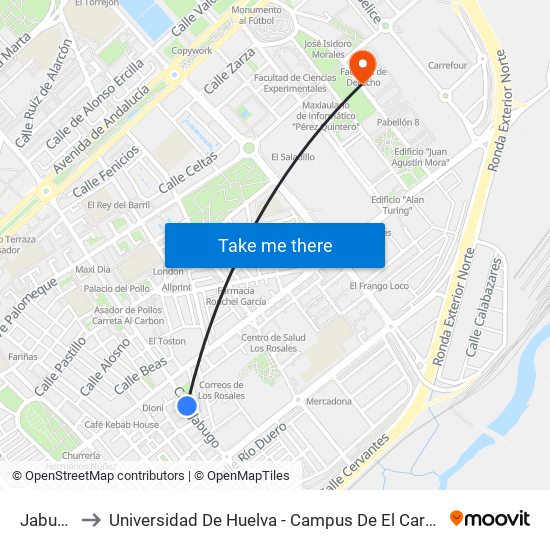 Jabugo to Universidad De Huelva - Campus De El Carmen map