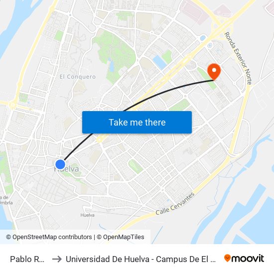 Pablo Rada to Universidad De Huelva - Campus De El Carmen map