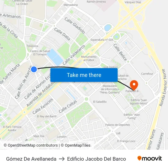 Gómez De Avellaneda to Edificio Jacobo Del Barco map