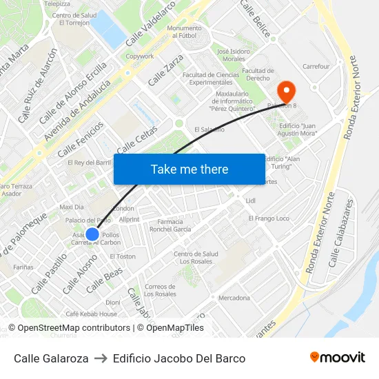 Calle Galaroza to Edificio Jacobo Del Barco map