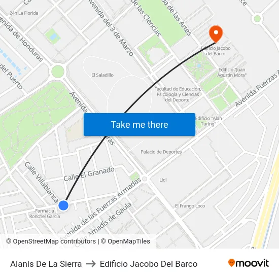 Alanís De La Sierra to Edificio Jacobo Del Barco map