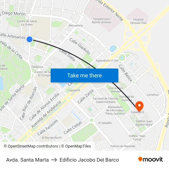 Avda. Santa Marta to Edificio Jacobo Del Barco map