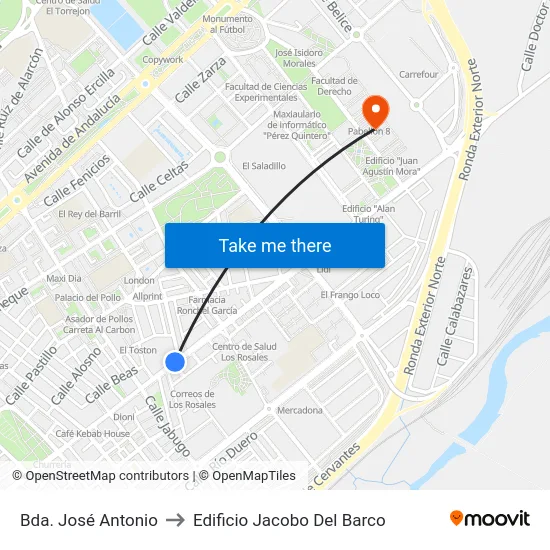 Bda. José Antonio to Edificio Jacobo Del Barco map