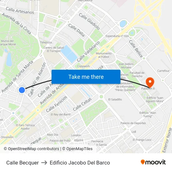 Calle Becquer to Edificio Jacobo Del Barco map