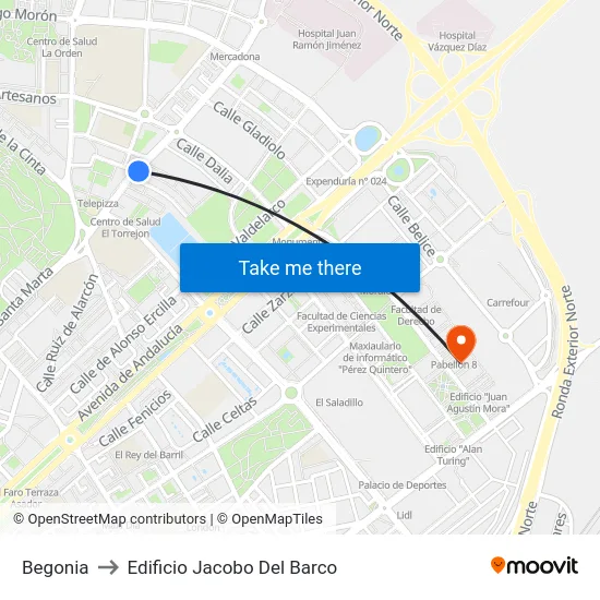 Begonia to Edificio Jacobo Del Barco map