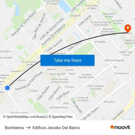 Bomberos to Edificio Jacobo Del Barco map