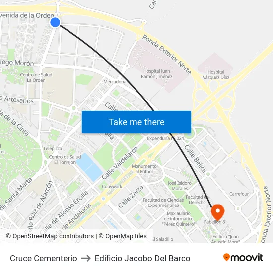 Cruce Cementerio to Edificio Jacobo Del Barco map