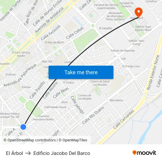 El Árbol to Edificio Jacobo Del Barco map