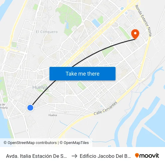 Avda. Italia Estación De Sevilla to Edificio Jacobo Del Barco map