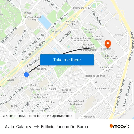 Avda. Galaroza to Edificio Jacobo Del Barco map