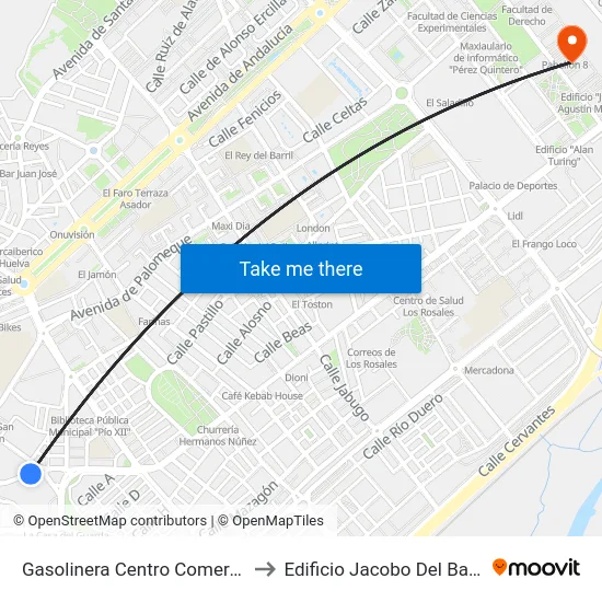 Gasolinera Centro Comercial to Edificio Jacobo Del Barco map