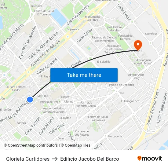 Glorieta Curtidores to Edificio Jacobo Del Barco map