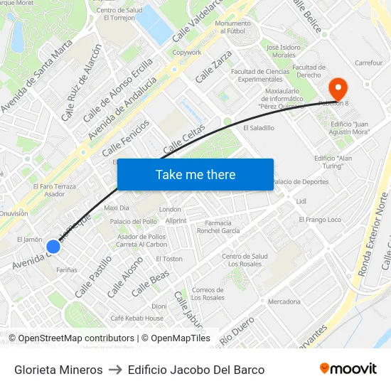 Glorieta Mineros to Edificio Jacobo Del Barco map