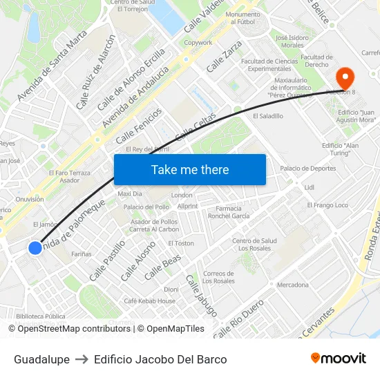 Guadalupe to Edificio Jacobo Del Barco map
