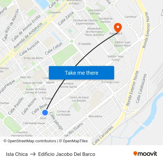 Isla Chica to Edificio Jacobo Del Barco map