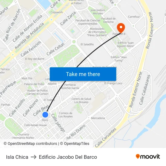 Isla Chica to Edificio Jacobo Del Barco map