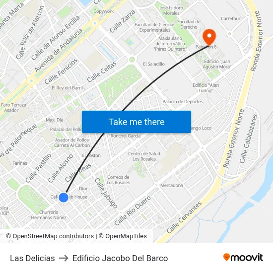 Las Delicias to Edificio Jacobo Del Barco map
