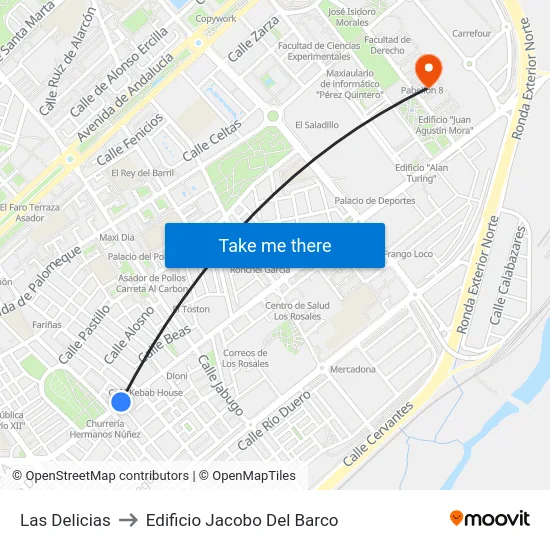 Las Delicias to Edificio Jacobo Del Barco map