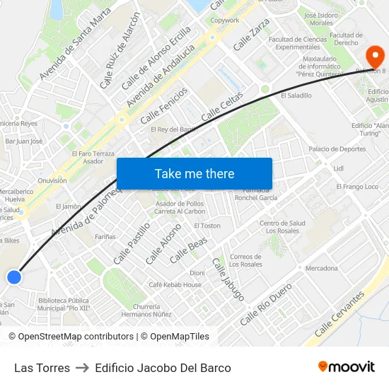 Las Torres to Edificio Jacobo Del Barco map