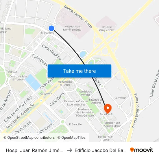 Hosp. Juan Ramón Jiménez to Edificio Jacobo Del Barco map