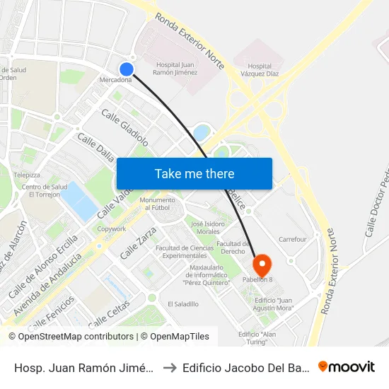 Hosp. Juan Ramón Jiménez to Edificio Jacobo Del Barco map