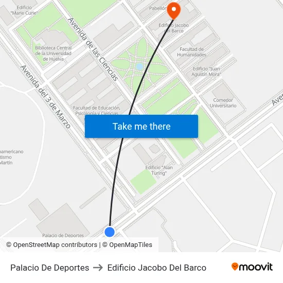 Palacio De Deportes to Edificio Jacobo Del Barco map