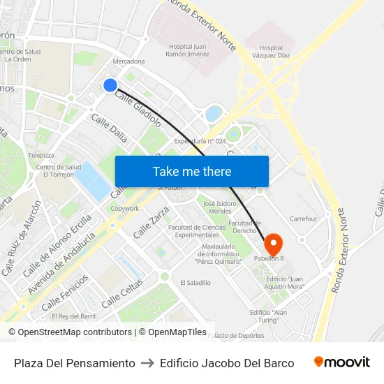 Plaza Del Pensamiento to Edificio Jacobo Del Barco map