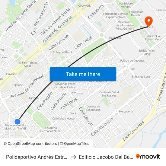 Polideportivo Andrés Estrada to Edificio Jacobo Del Barco map