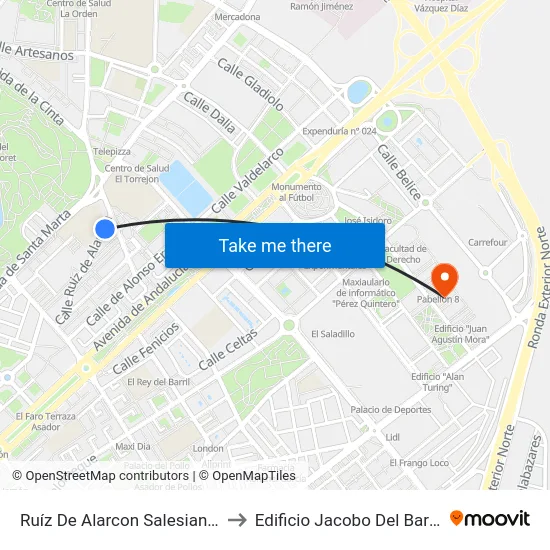 Ruíz De Alarcon Salesianos to Edificio Jacobo Del Barco map