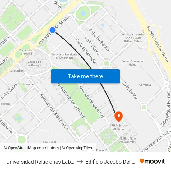 Universidad Relaciones Laborales to Edificio Jacobo Del Barco map