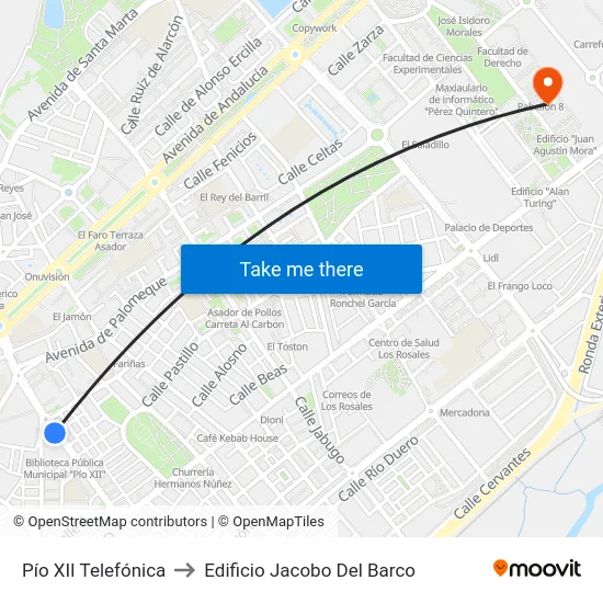 Pío XII Telefónica to Edificio Jacobo Del Barco map
