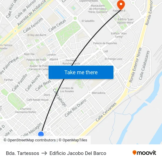 Bda. Tartessos to Edificio Jacobo Del Barco map