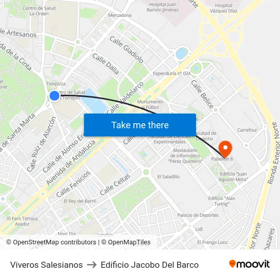 Viveros Salesianos to Edificio Jacobo Del Barco map