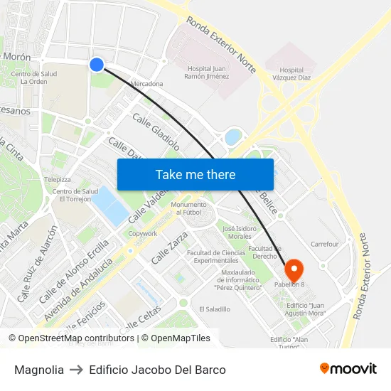 Magnolia to Edificio Jacobo Del Barco map